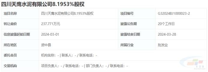 成都中铁底价237.8万元转让天鹰水泥股权 五金建材领域整合加速